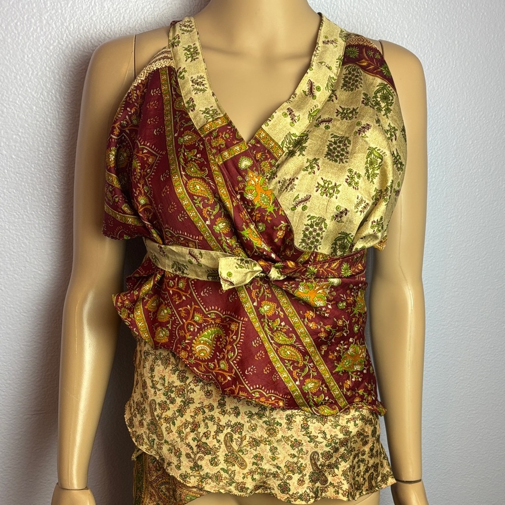 Festival Layered Silk Multicolor Wraparound Boho Skirt
